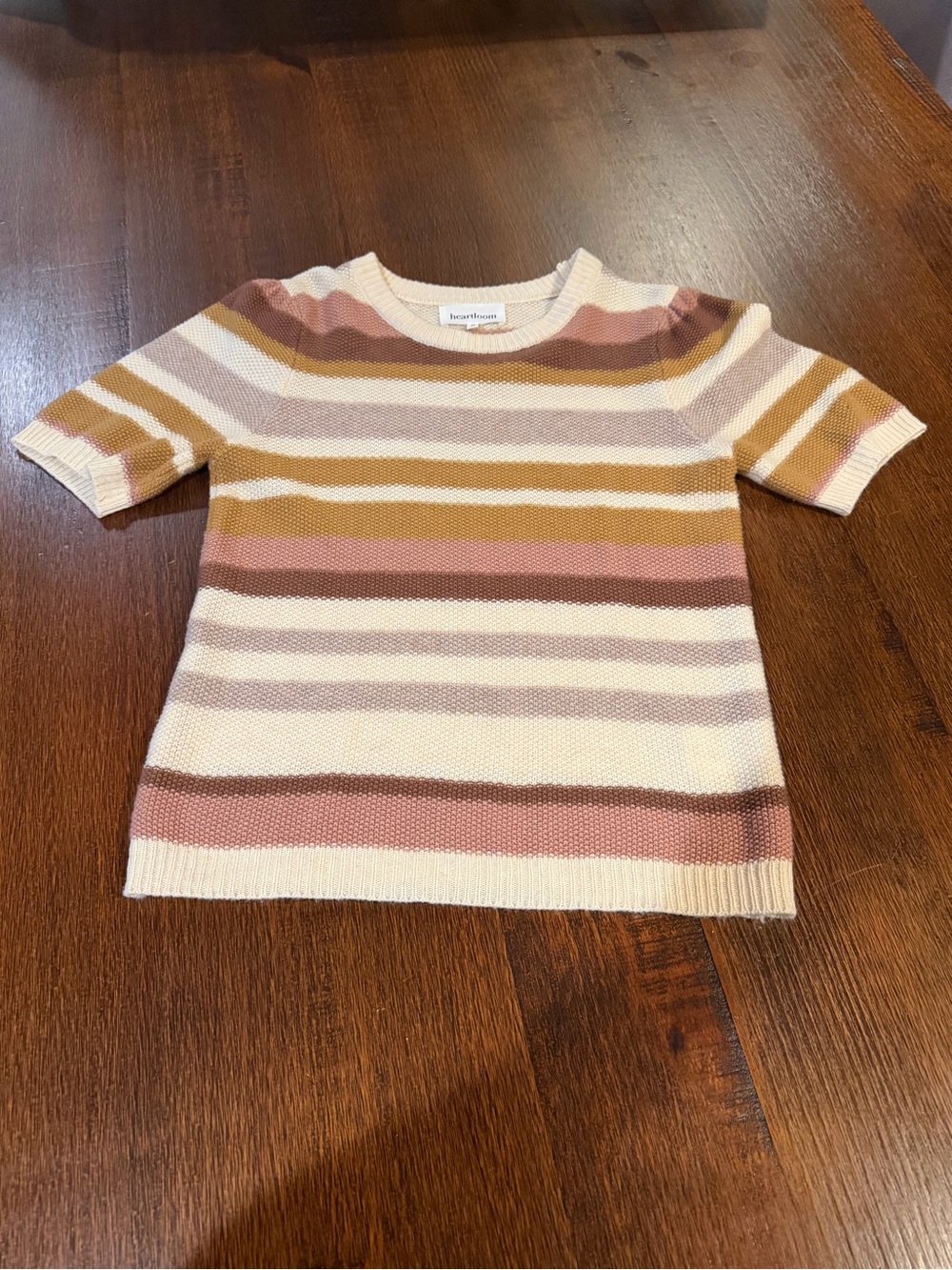 Heartloom Cream, Pink & Mustard Striped Short-Sleeve Knit Top